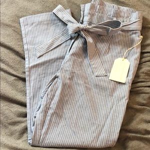 Blue and White Striped Trouser Pants